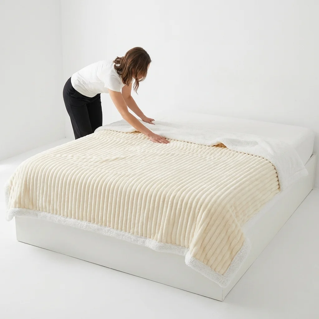Double Layer Ribbed Fleece Throw  Textured Stripe Soft Plush  Cozy Warm Fuzzy for Sofa   Winter