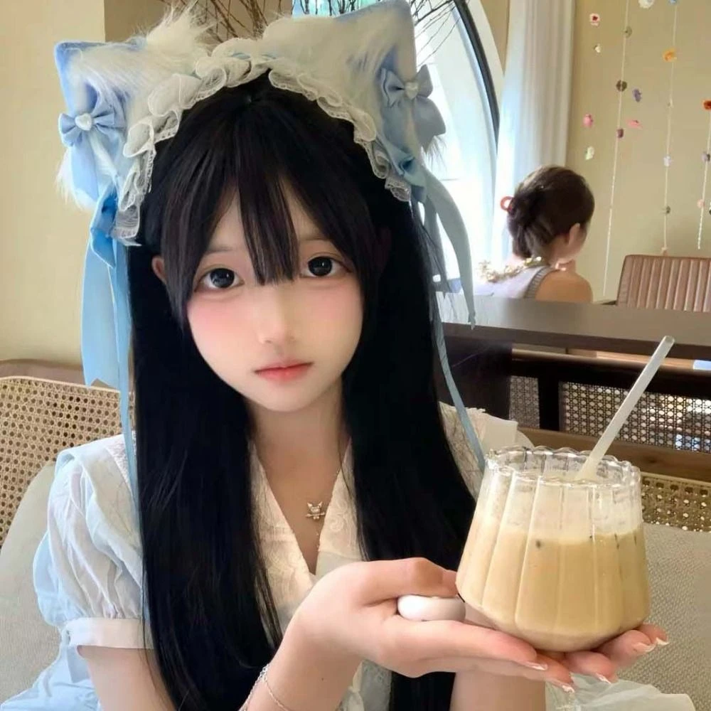 

Plush Cat Ears Lolita Lace Headband Ribbon Bow Kawaii Ruffled Headband Jk Hair Accessories Anime Maid Cosplay Headdress Daily