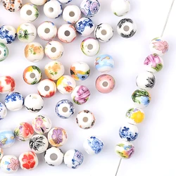 0.8cm 30Pcs Mix Decal Ceramic Beads Handmade Flower Blue And White Porcelain Beads For DIY Jewelry Making Women Accessories