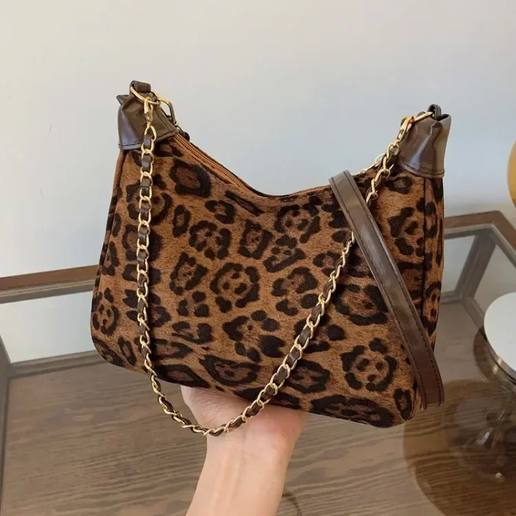 Vintage Fashion Leopard Print Versatile Chain New Women's Bag Premium Texture Temperament Generous Crossbody Shoulder