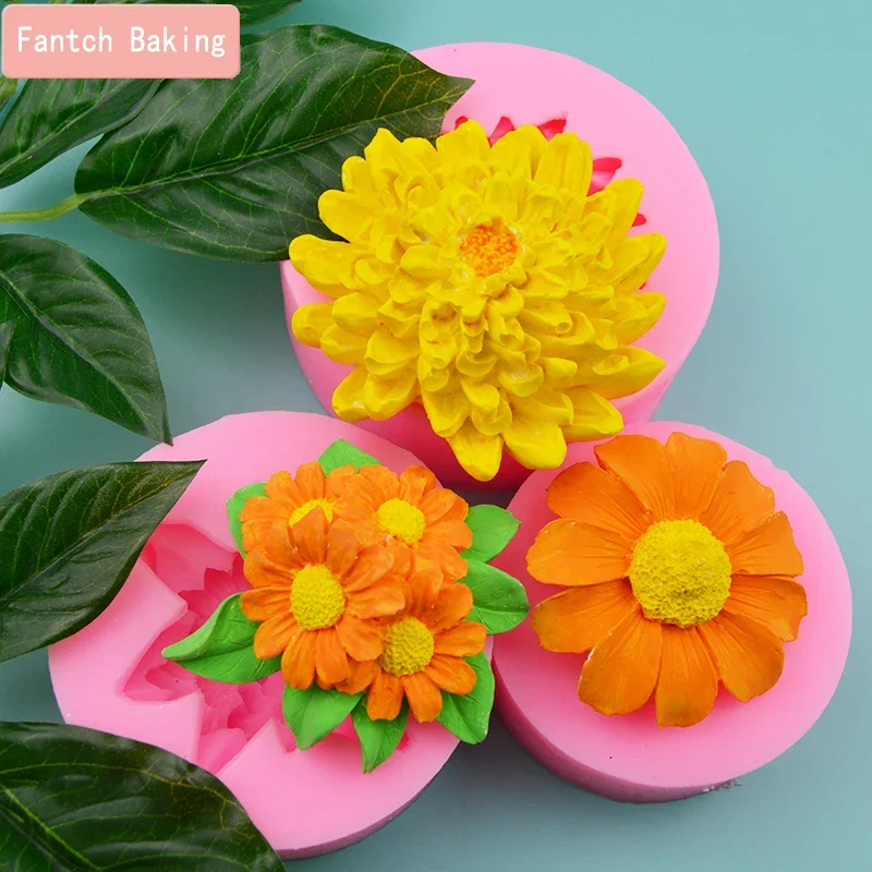 ดอกเบญจมาศดอกไม้รูปFondant Daisyซิลิโคนแม่พิมพ์หัตถกรรมช็อกโกแลตเบเกอรี่แม่พิมพ์เค้กตกแต่งเครื่องมือPastry Tool