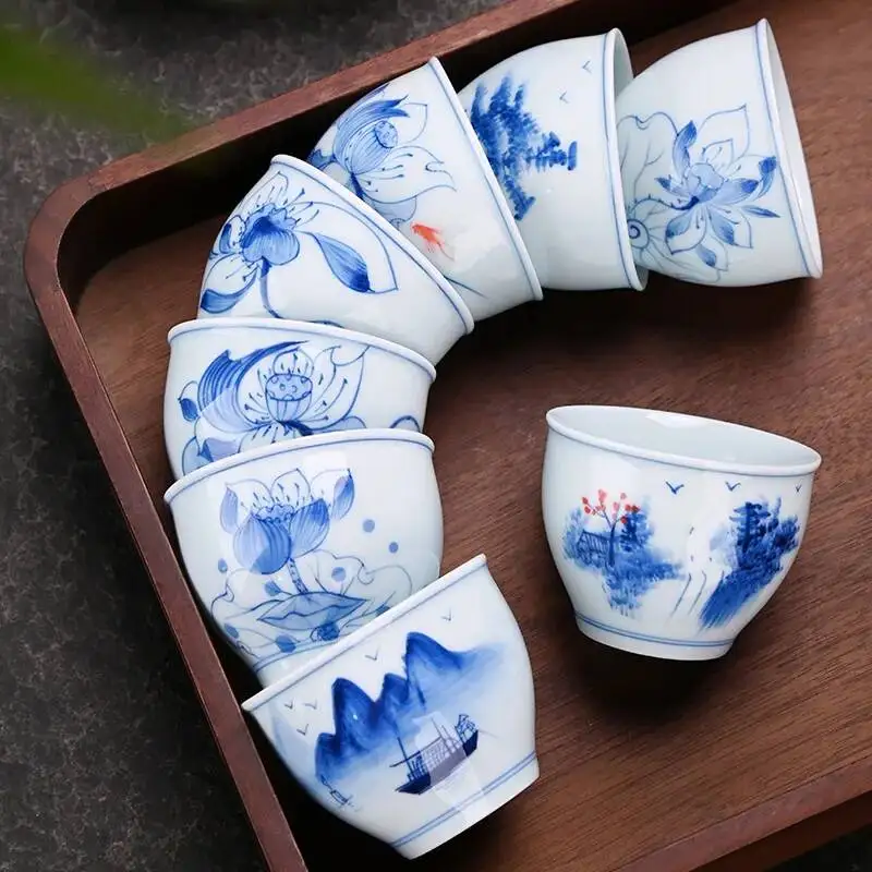Chinese Ceramic Tea Set Blue and White Porcelain Tea Cup Vintage Master Cup Portable Single Cup Customized Small Tea Bowl