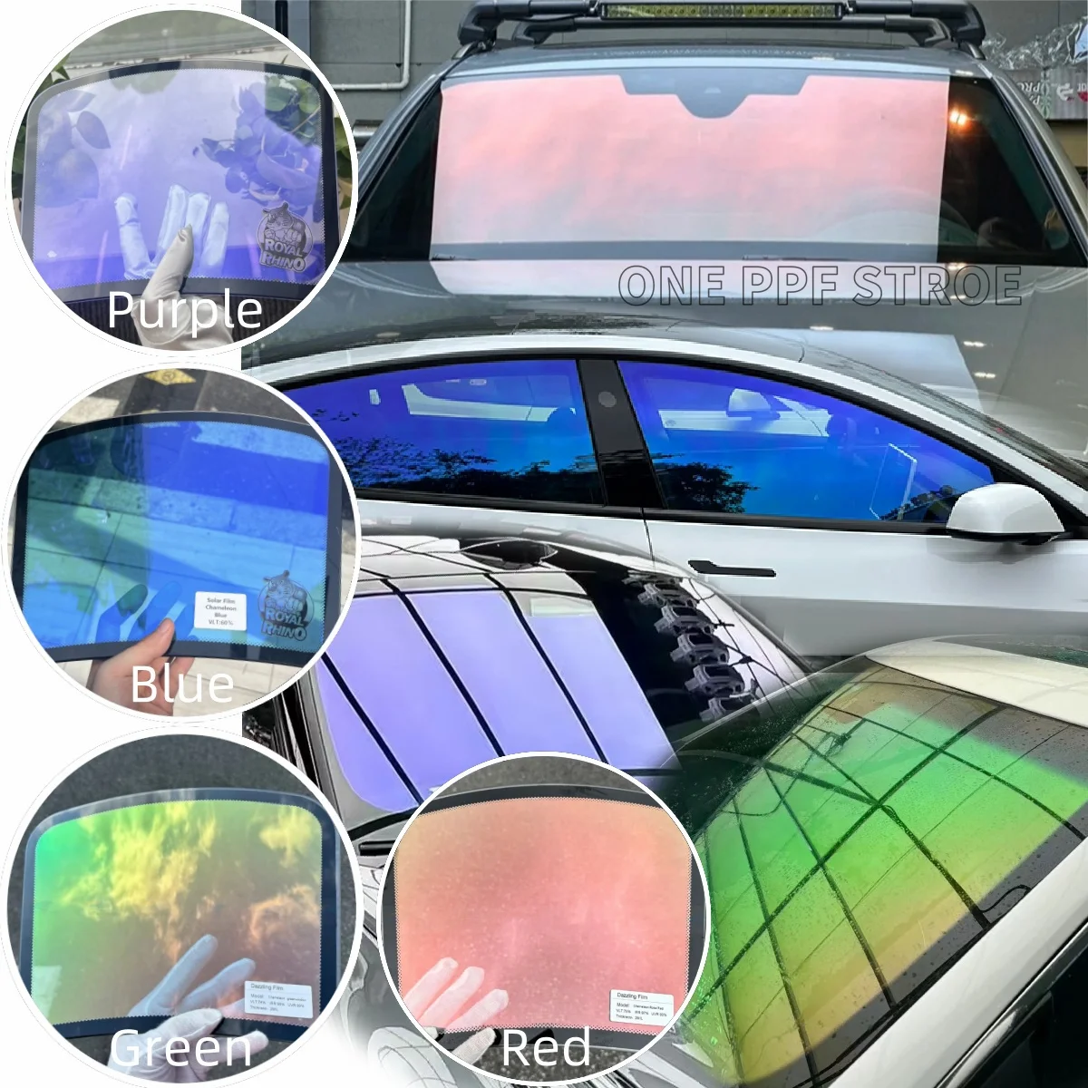 Length15M Purple/Green/Blue/Red Chameleon VLT 60~80% Windscreen Foils Car Front Rear WindowProtection Solar Tinting Film