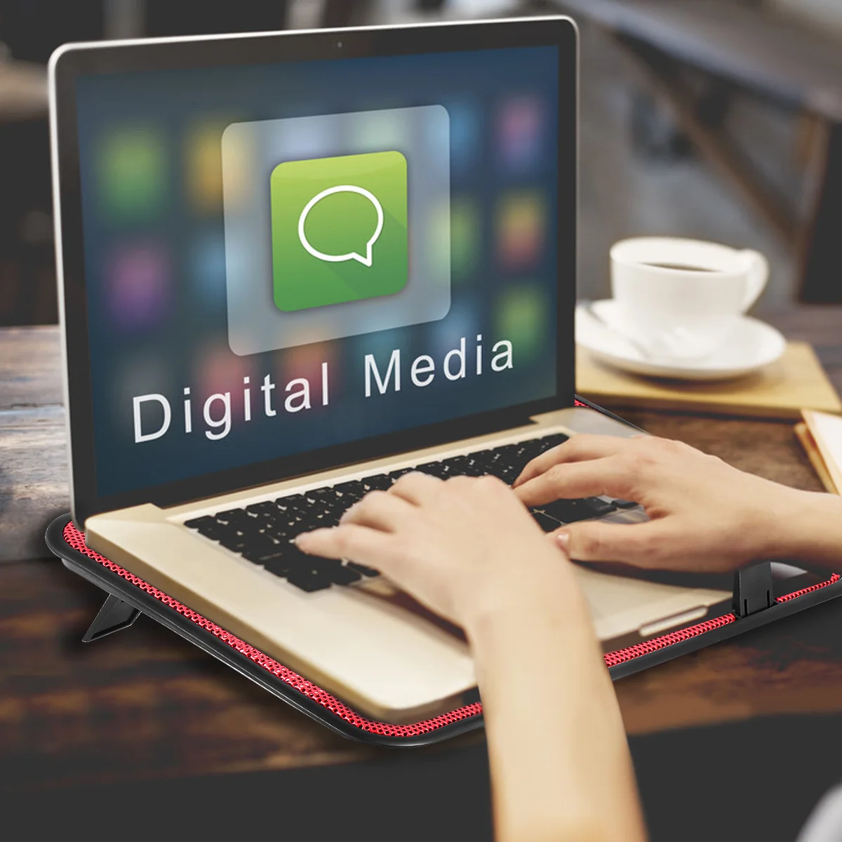 

14 Inch Laptop Cooling Pad 5V Dual Fan USB Powered Ergonomic Design Adjustable Angles Anti-Slip Red Notebook Cooler