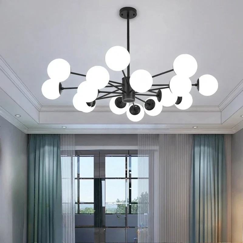 Nordic Glass Chandelier Lighting Dining Living Room Bedroom Kitchen Indoor Decor Led Light Postmodern Magic Bean Lamp E27 Lustre