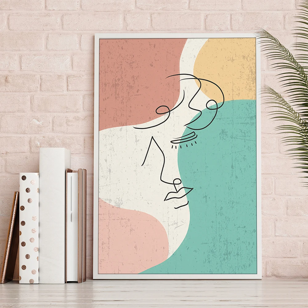 Morandi style Abstract Art Canvas Painting Minimalist Lines Woman Face Posters and Prints Wall Art For Home Room Decor