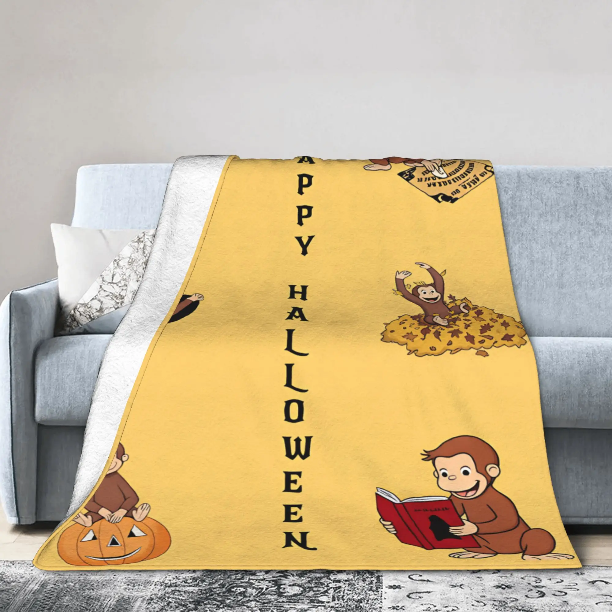 Curious George Happy Halloween Blanket Travel Flannel Throw Blanket For Home Decor Warm Custom Quality Bedspread Birthday Gift