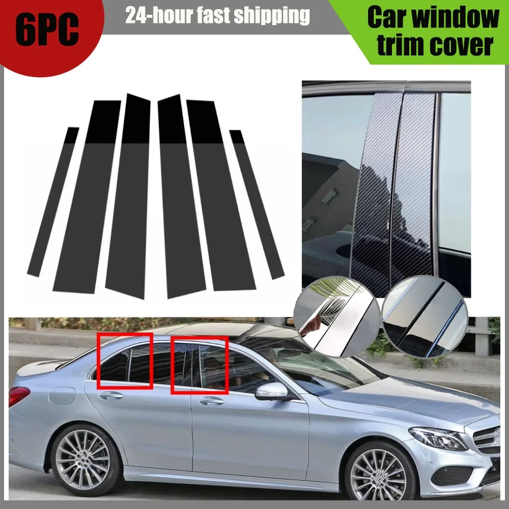 

6pcs Glossy Black Pillar Post Fit For Mercedes Benz C Class Sedan W205 2015-2021 Door Window Column BC Trim Sticker Cover
