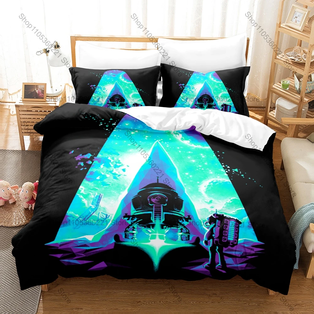 Sci-Fi Exploration Astroneer Game Print Duvet Cover + 2 Pillowcases Soft Microfiber Teen Gamer Room Bedding