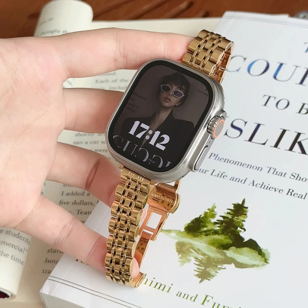 

Stainless Steel Metal Band for Apple Watch Series 10 9 8 7 6 5 - 42mm 46mm 41mm 40mm 49mm Chain Strap Compatible with IWatch