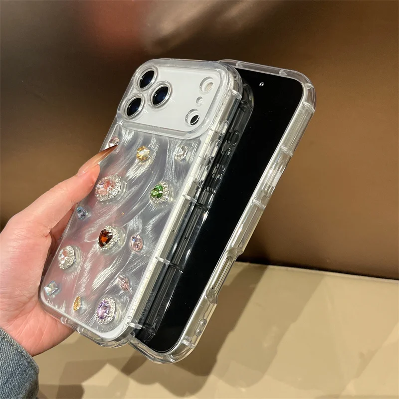 الكورية اللون الأحجار الكريمة الراتنج لطيف قضية الهاتف آيفون 17 برو 16 15 14 برو ماكس للصدمات حالات ل أبل 17 برو ماكس غطاء فوندا