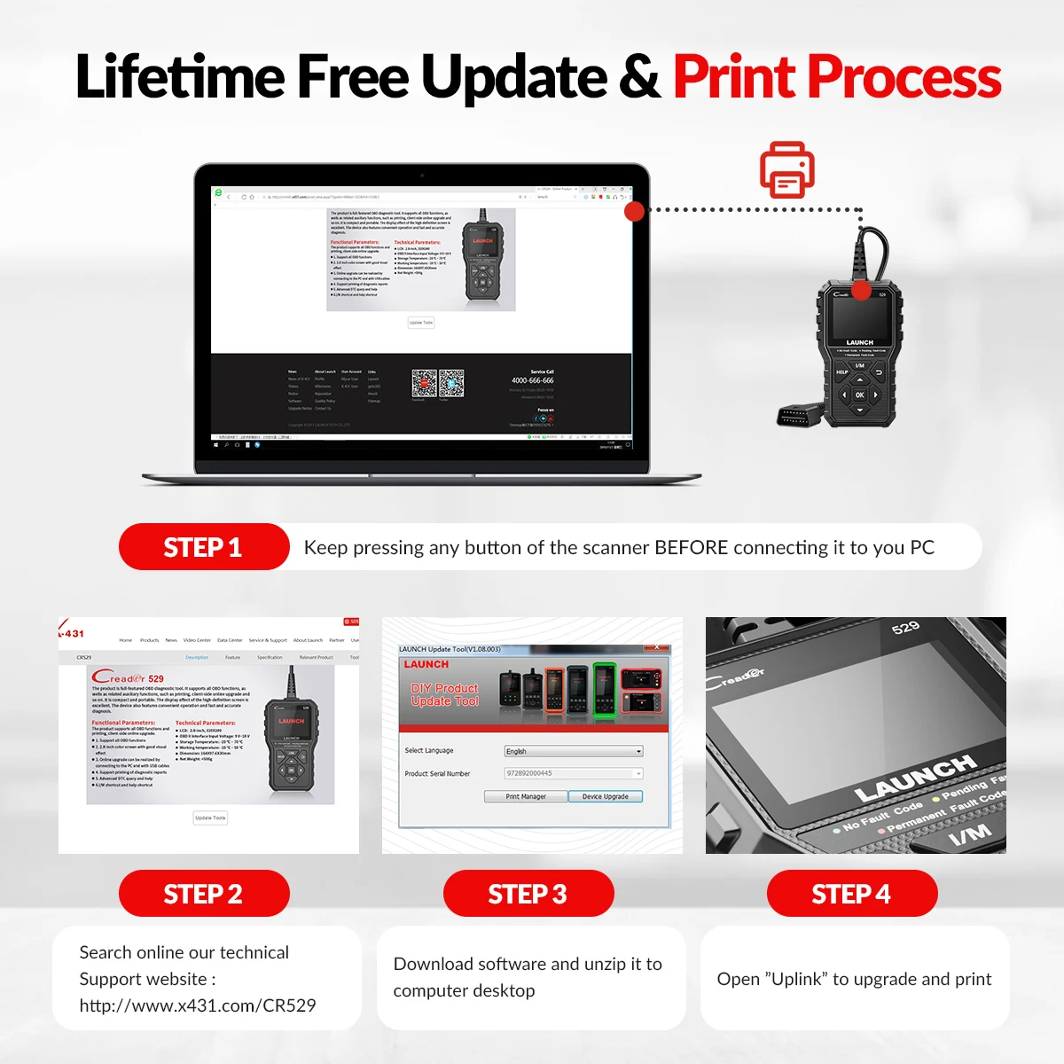 إطلاق Creader 529 Obd2 قارئ رمز الماسح الضوئي CR529 أداة تشخيص السيارات obdii رمز القارئ خطأ رمز قراءة obd2 أداة مسح ضوئي