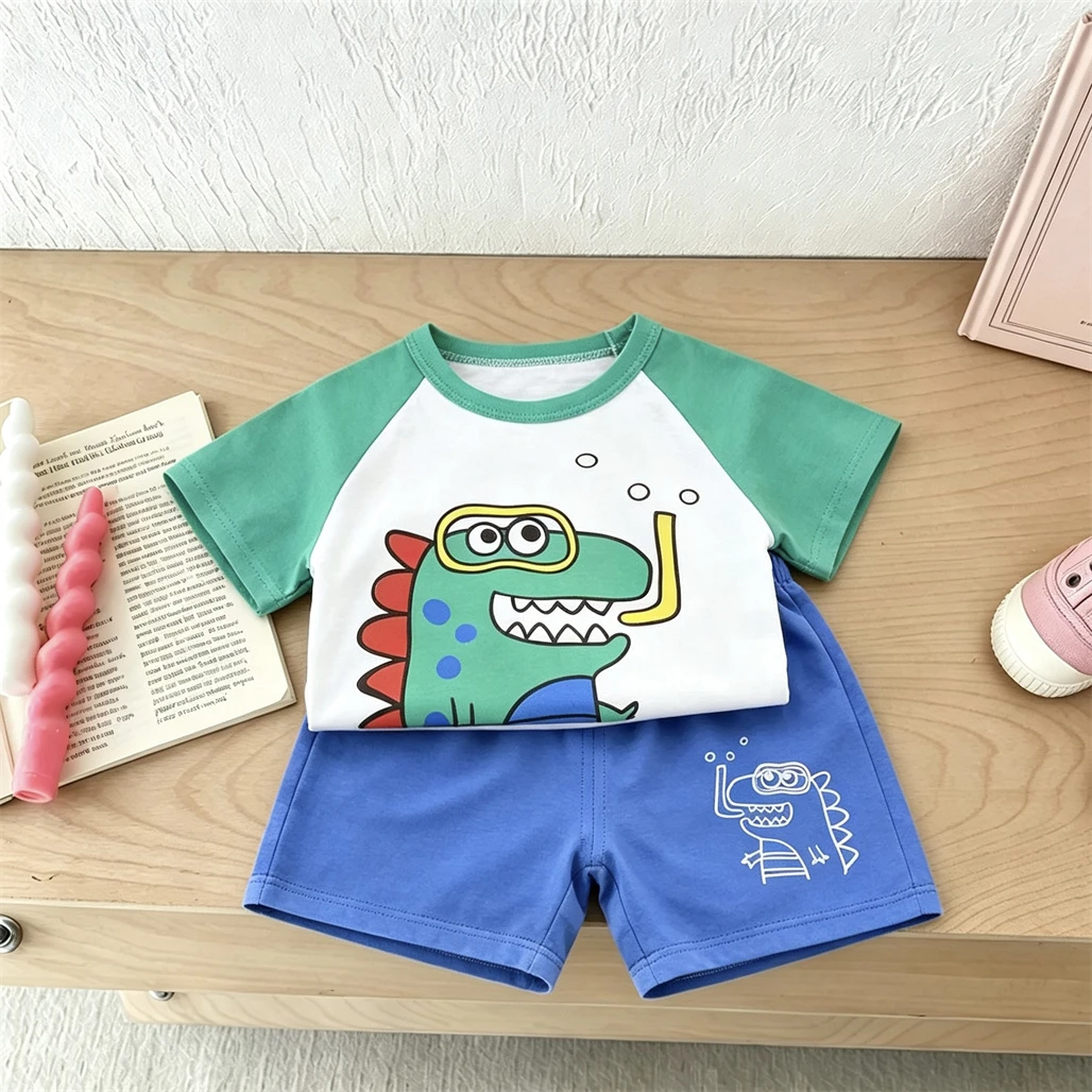 Ensemble tendance pour enfants : T-shirt imprimé et short – Tenue d'été deux pièces à manches courtes pour tout-petits – Nouveaux designs de vêtements