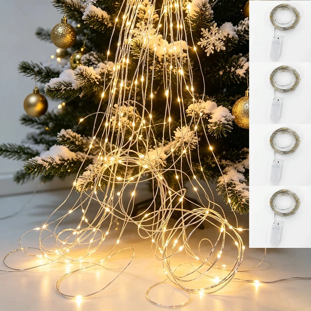 2/4pcs Mini LED Silver Wire Light String, 10M 100LED for Desktop, Gift Box, Bouquet, Christmas Tree, Window Sill, Indoor Decor