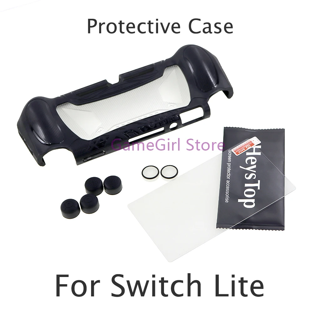 1Set TPU Protective Case Cover with Tempered Glass Screen Protector Film 6 Thumb Grip Joystick Caps For Nintendo Switch Lite