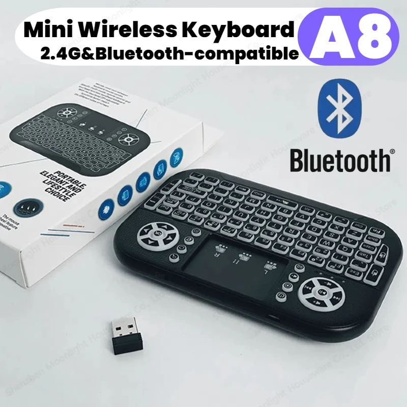 A8 Mini Bluetooth Wireless Keyboard With Touchpad 2.4GHz Rechargeable Mouse Remote Control For Windows Android TV Box Smart TV