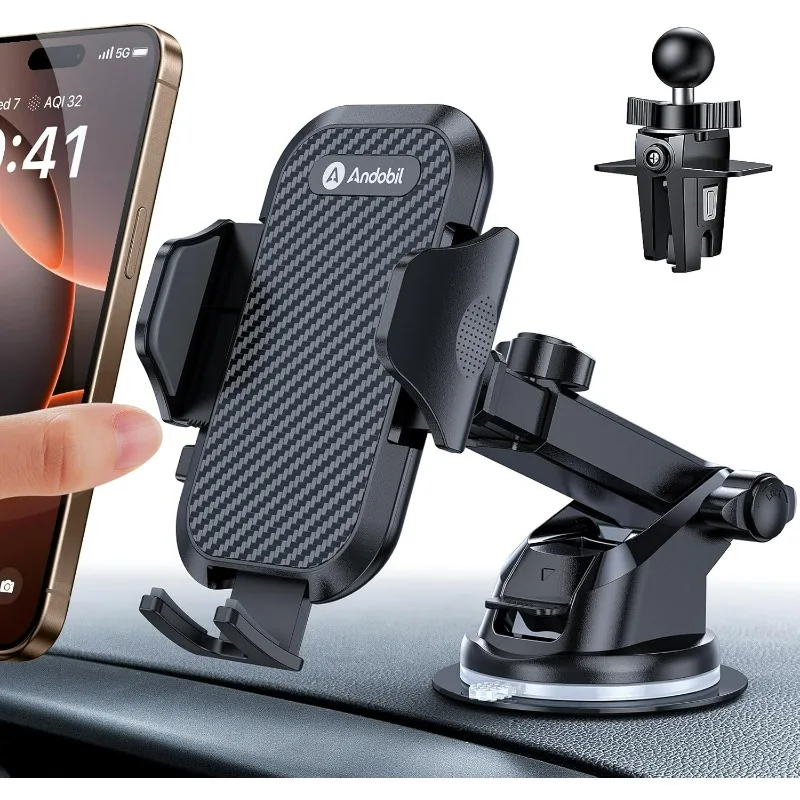 andobil Car Mobile Phone Holder, Ventilation and Suction Cup Holder, 3-in-1 Universal Car Smartphone Holder for iPhone