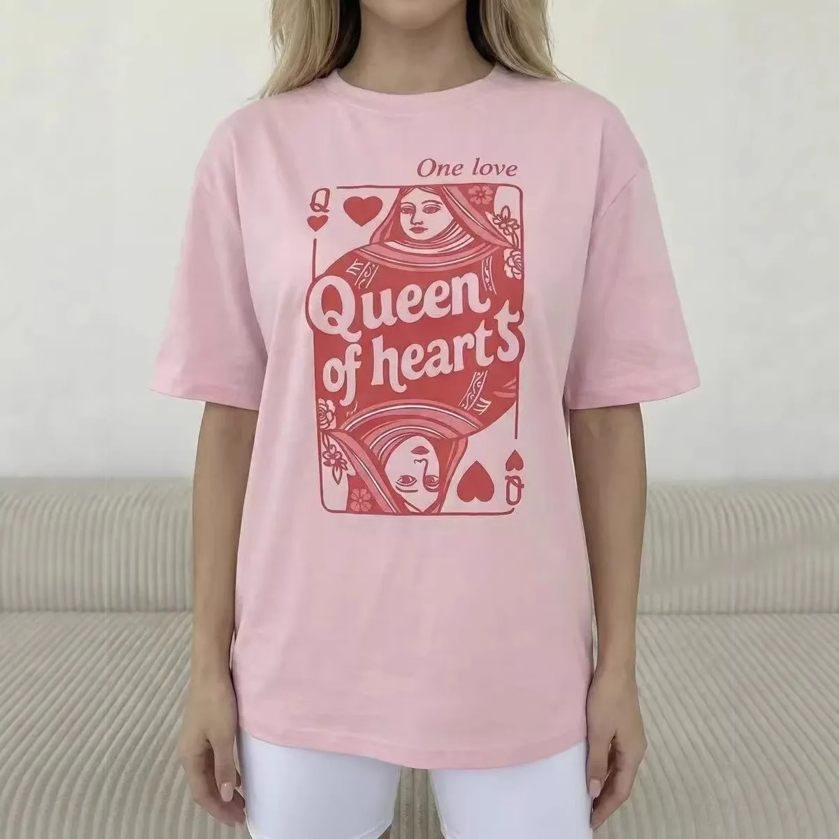 Cotton short-sleeve T-shirt, lazy style, personalized, versatile, fashionable, trendy printed oversize top for women