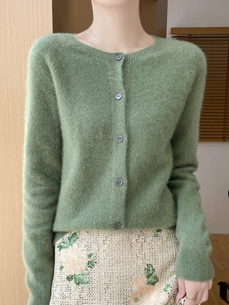 

Basic Women Sweater 100% Merino Wool Sweater Cardigan Autumn Winter Sweater Knit Soft Comfort O-Neck Korean Single Breasted Tops