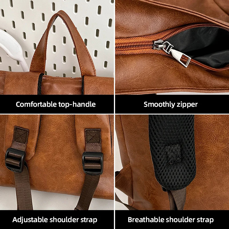 Rolled Top Laptop Backpack Anti-theft PU Travel Bag Outdoor Hiking Shopping Swimming Bags Business Rucksack Student Schoolbag