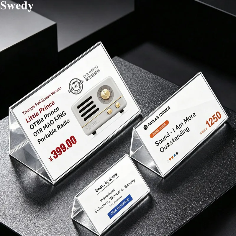 5 Pieces 50x25mm / 70x30mm Acrylic Sign Holder Display Stand Table Label Card Holder Menu Holder Price Label Paper Tags