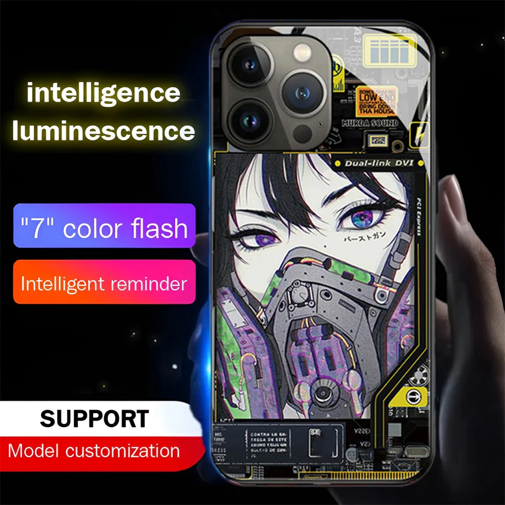 2026 Trend Anime Cartoon Design Led Light Phone Case Call Flash Glitter Cover For iPhone Air 17 16 15 14 13 12 11 Pro Max Plus view 5