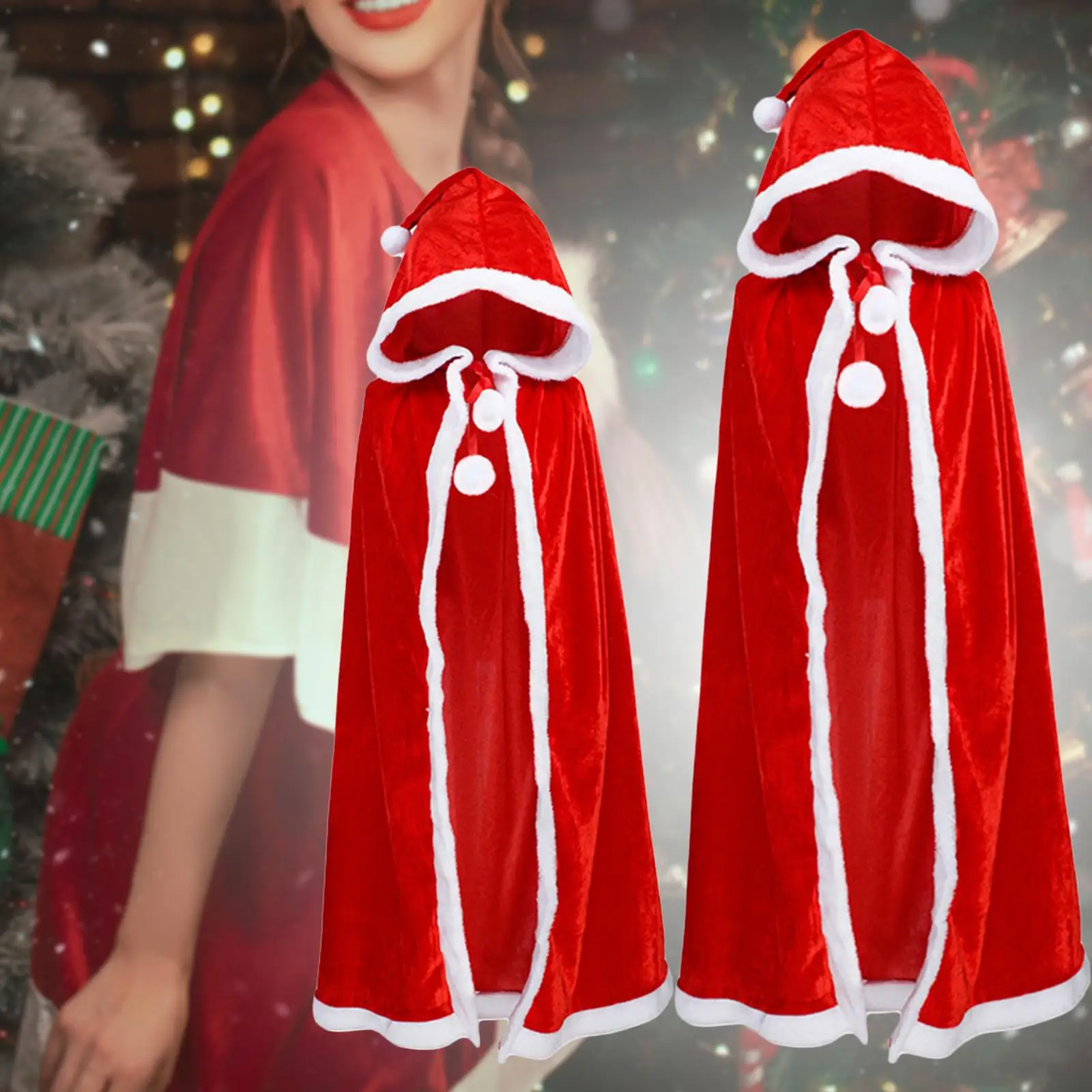 Capa con capucha de terciopelo para Halloween y Navidad, traje de Papá Noel, bata de Papá Noel, fiesta temática, mascarada