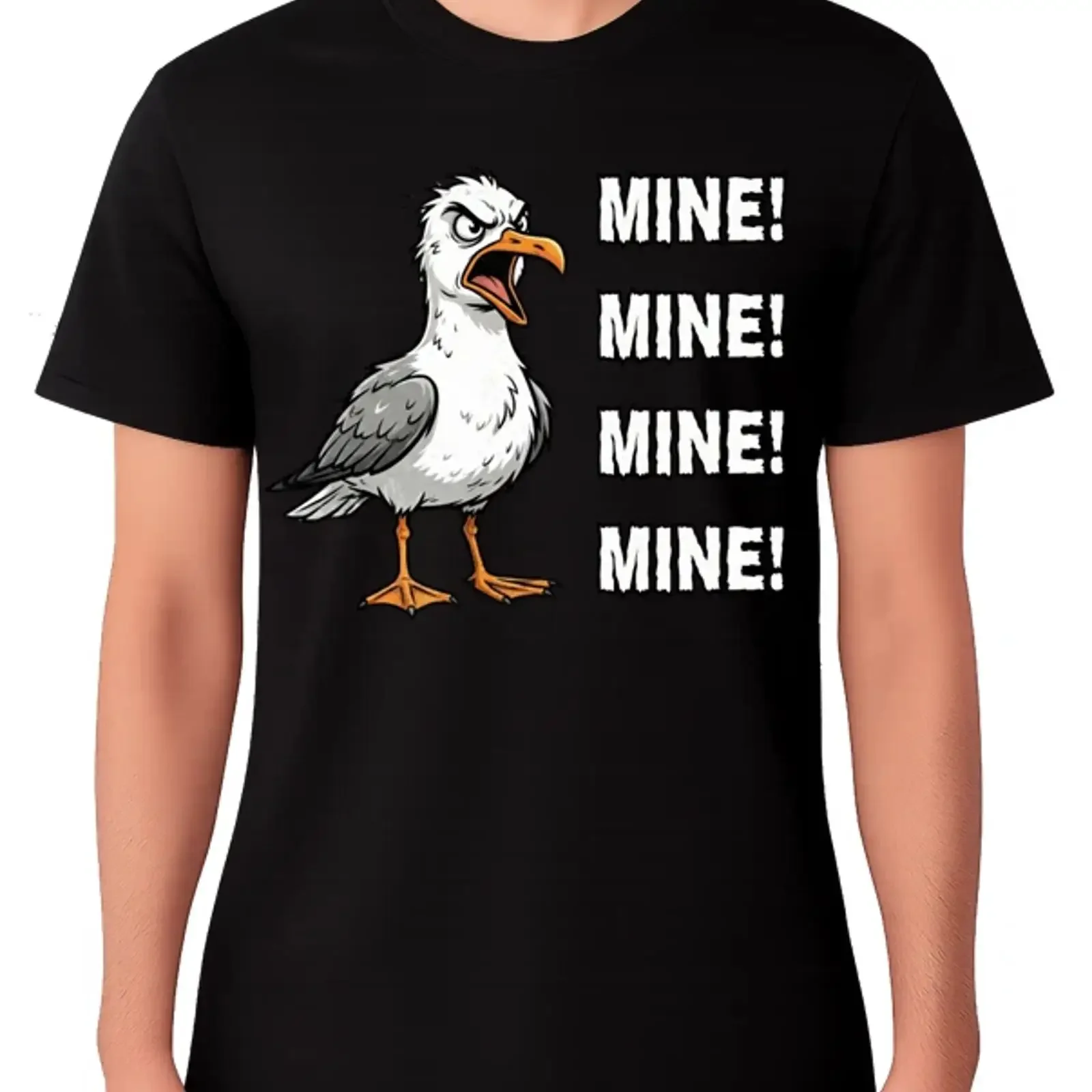 Greedy Seagull Mine T Shirt Lustig Vogel Meme Grafik  vintage Washed Slightly fashion Casual Breathable homme Soft graphic