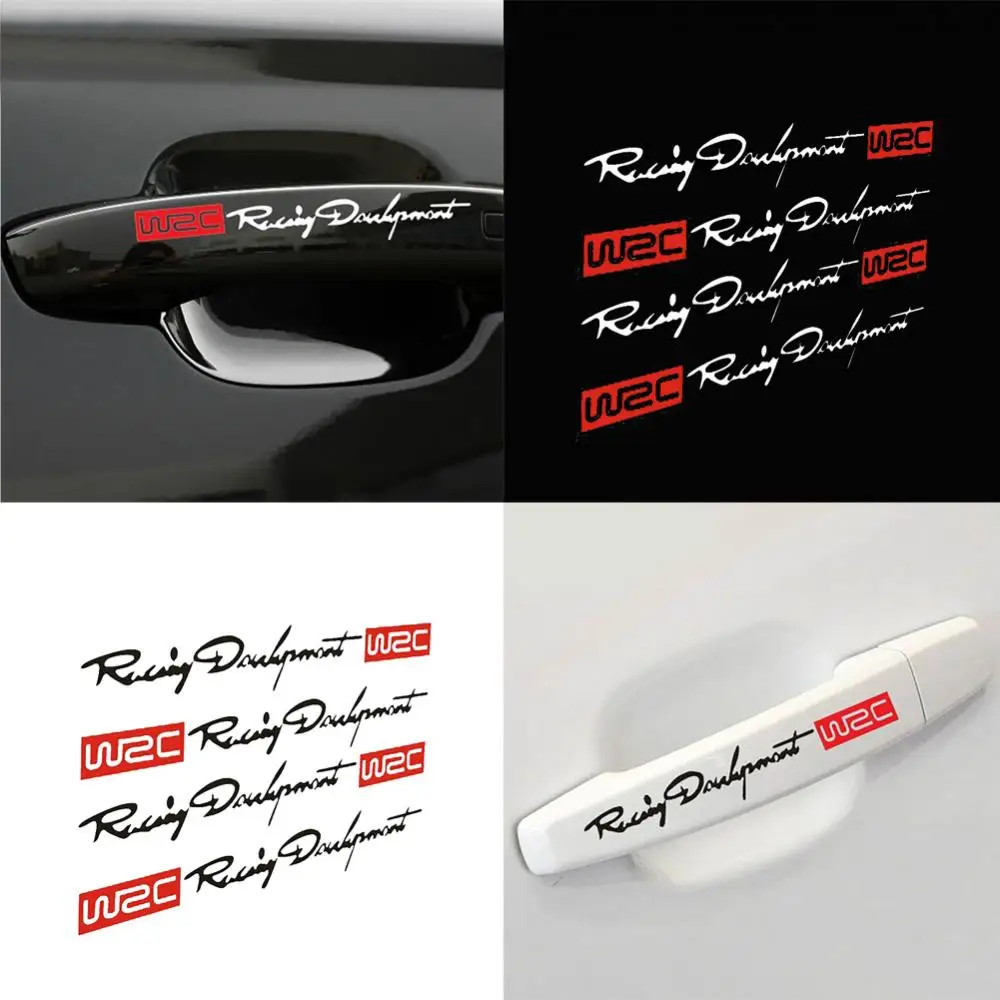 4 pçs wrc maçaneta da porta do carro rally adesivo porta do carro decalque decoração para renault megane 2 3 espanador/logan/captur c6 c8