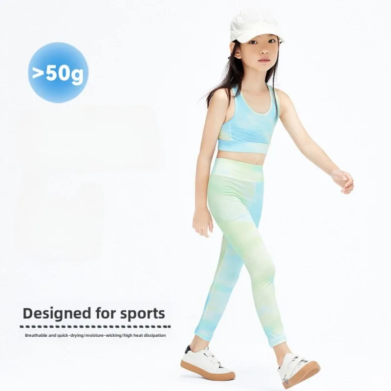 Children's Quick-Drying Summer Athletic Set for Girl - Colorful Tops with Leggings for Outdoor Sports, Fitness Training, Running