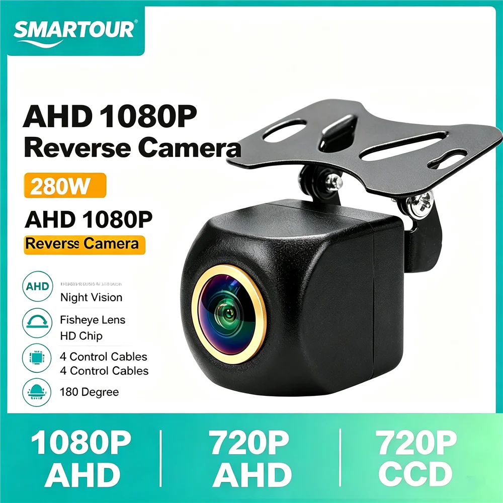 AHD 1080P 280W Car Rear View Camera 170° Fisheye Starlight Night Vision 4 Control Wire Waterproof Vehicle Reverse Backup Camera