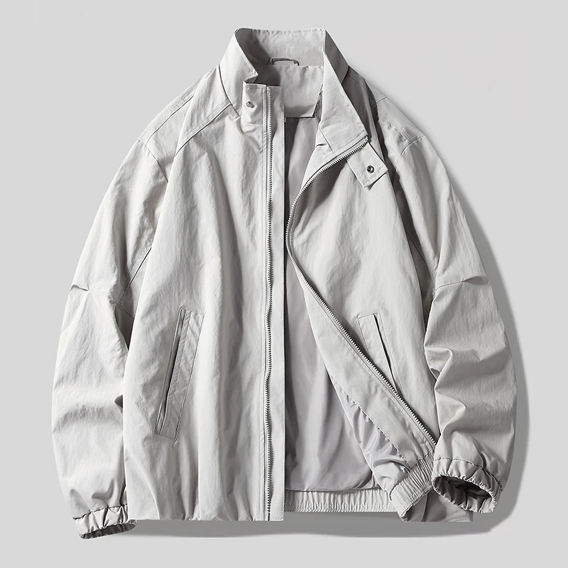 Men's American Retro Stand-Collar Windproof Jacket, Durable, Water-Resistant, Comfortable, Simple and Versatile, Suitable for Daily Work, Commuting, Outdoor Travel Activities in Spring and Autumn