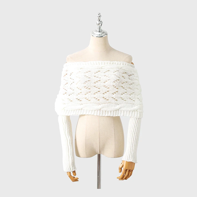 Multifunktionaler Schal mit Ärmeln für Damen, Herbst und Winter, winddicht, warm, Schal mit Ärmeln, einfarbig, gestrickt, Wickelschal – Detail 1