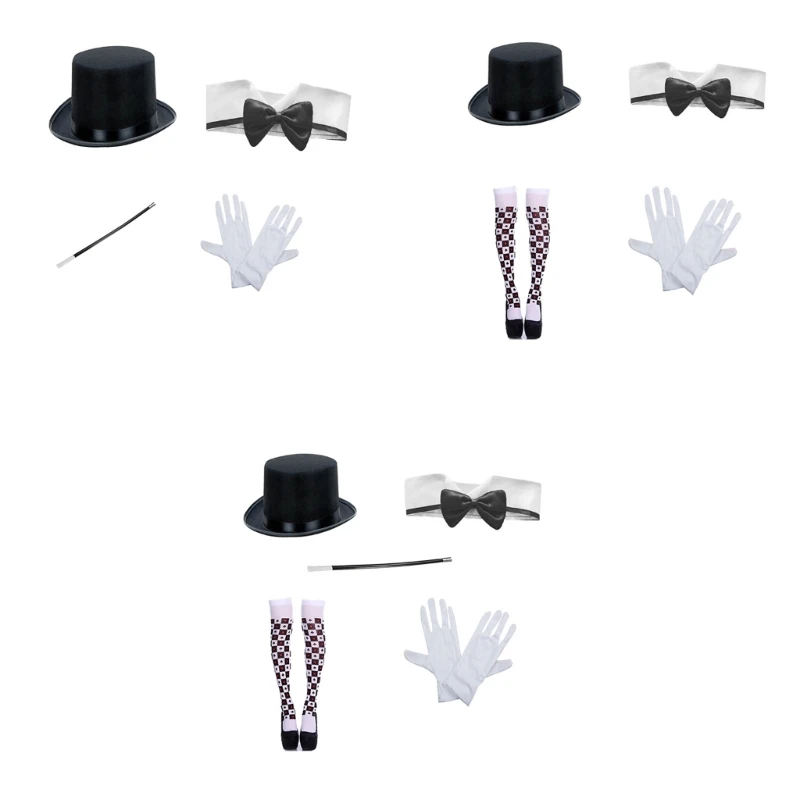 

Adult Magician Costume with Top Hat Thigh High Socks Wand Collar Gloves for Magic Trick Show Halloween Costumes