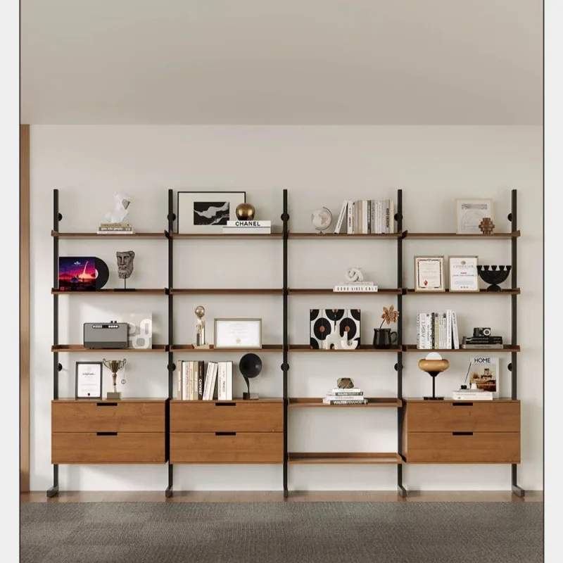 Solid wood display cabinet, bookshelf integrated against the wall, office household floor-to-ceiling, file cabinet