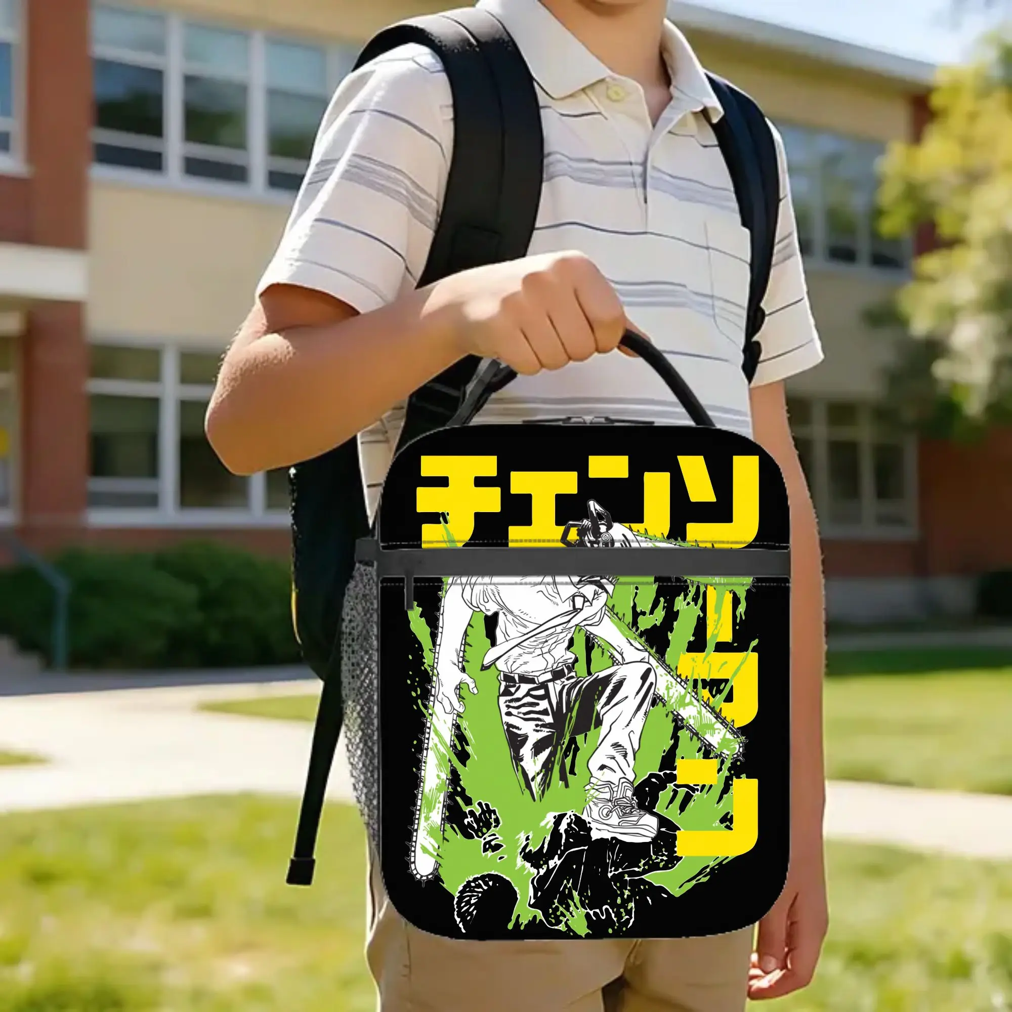 Warrior C-Chainsaws Man Insulated Lunch Bags Cooler Bag Reusable,Meal Container Denji Devil Anime High Capacity Tote Lunch Box