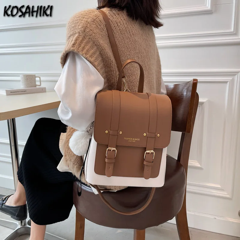 

Fashion Vintage Women Kawaii Cute Backpack Casual Contrast Color Schoolbag All Match Y2k Preppy s for Students