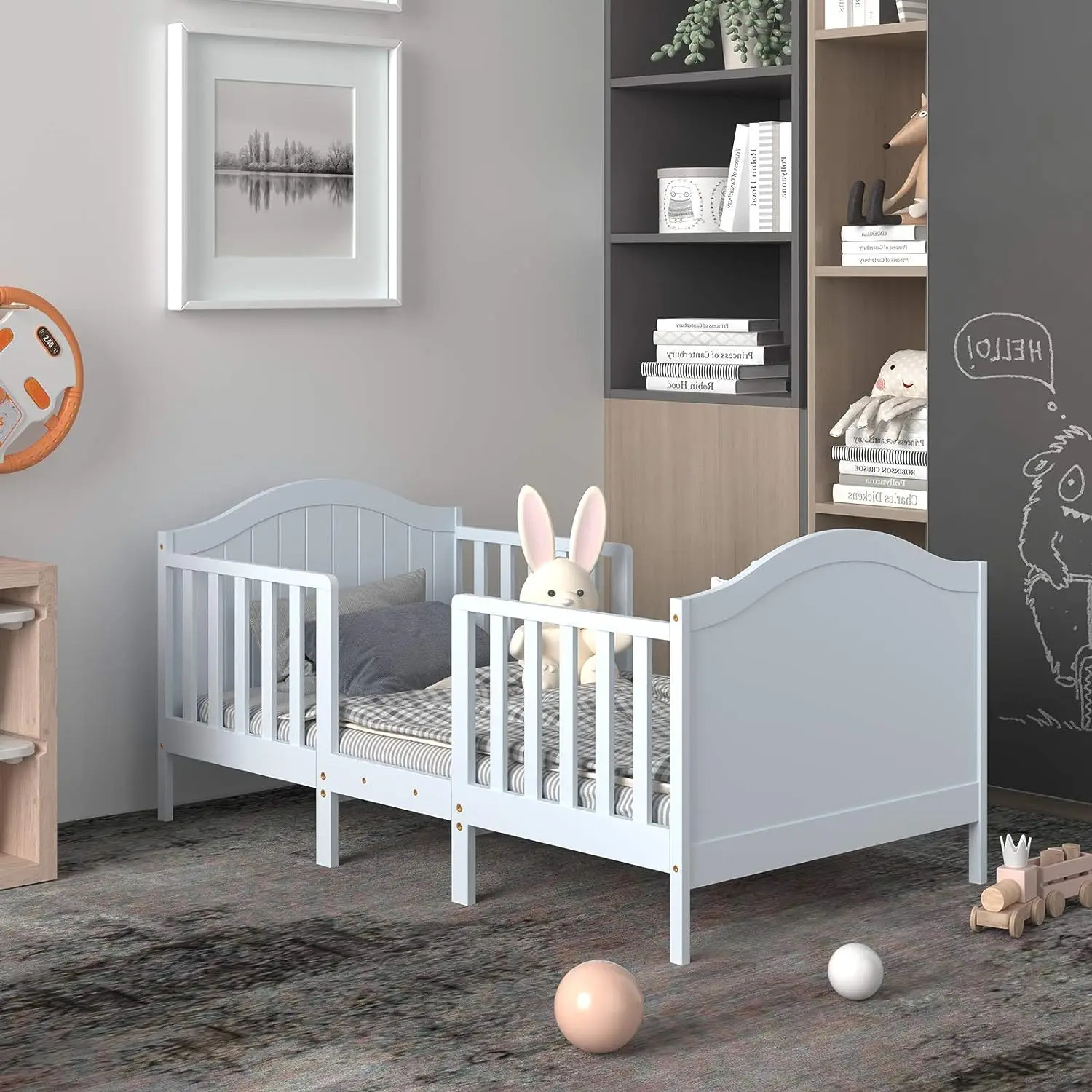 High Quality Kids Bed Wood Beside Bed Frame Bedroom Furniture Set Toddler Crib Kids Beds with Safety Guardrail