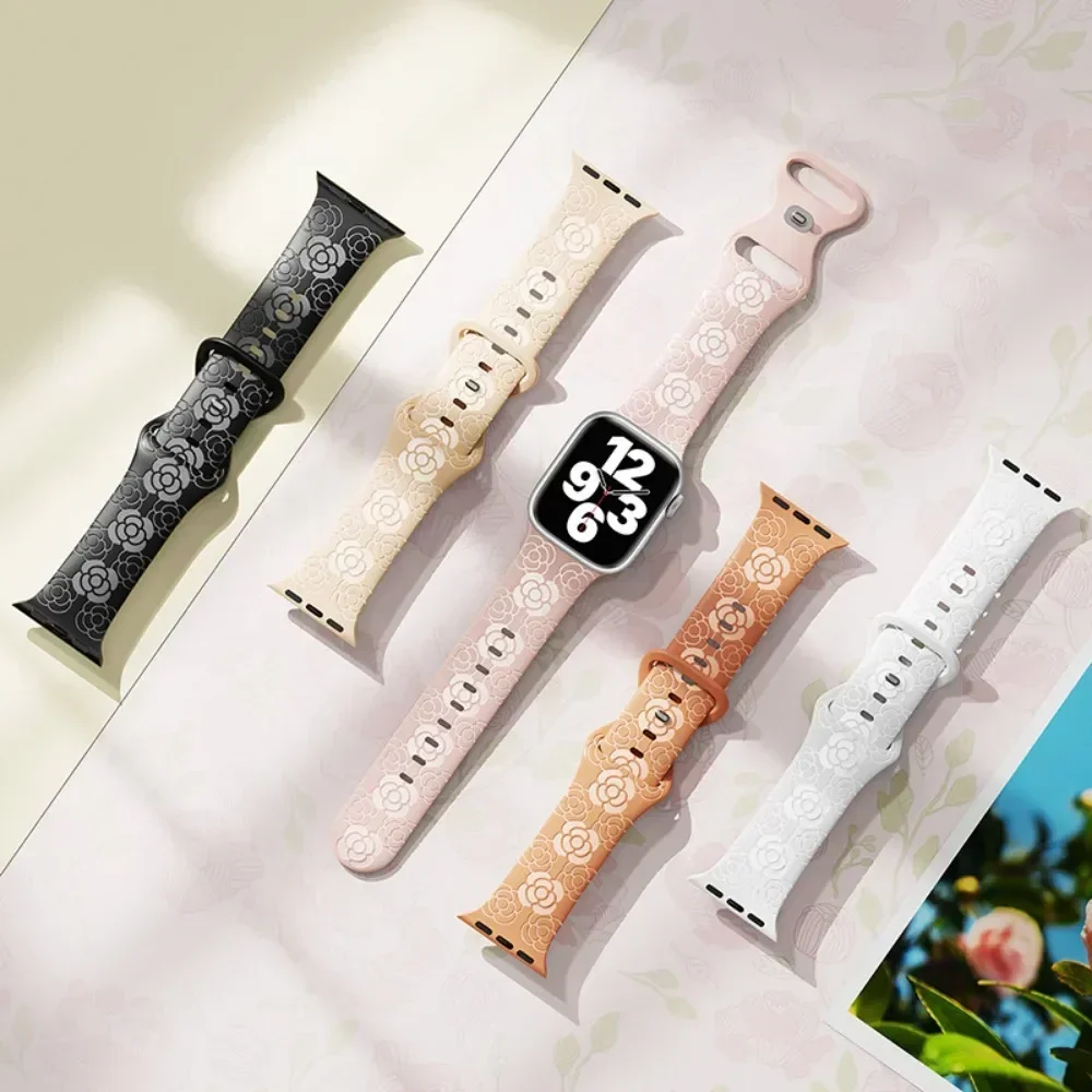 Cinturino in Silicone morbido da donna per Apple Watch Series 9 8 7 41mm 45mm 3 2 38mm 42mm cinturino inciso per iwatch 6 5 4 Se 40mm 44mm 49mm