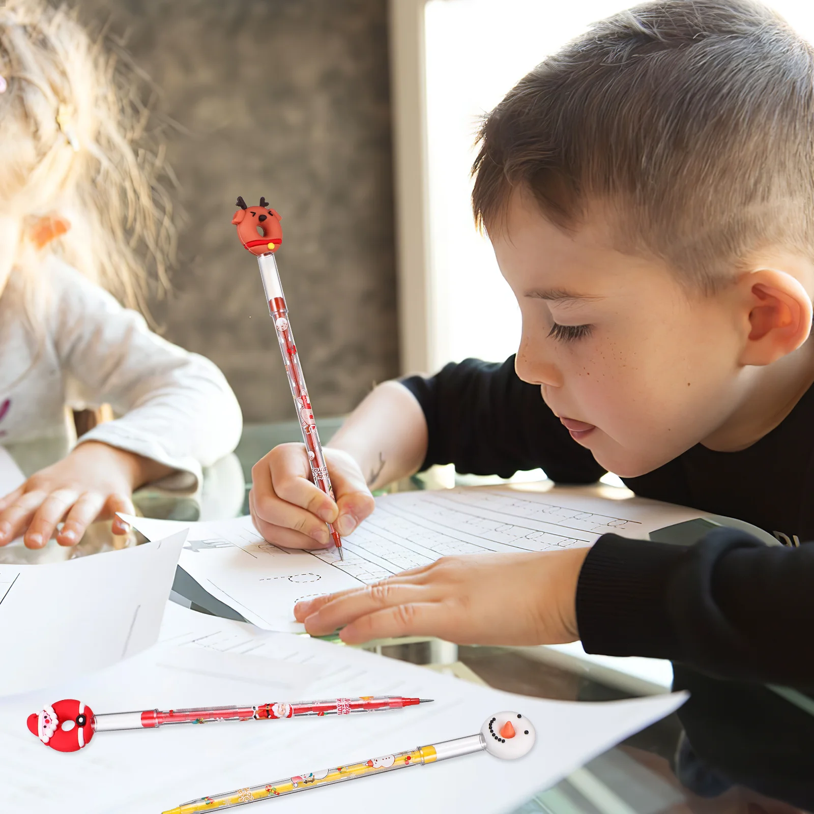 16 Uds. Lápices navideños de dibujos animados para estudiantes, lápices para niños a granel 1700X320X110CM, material y borradores de plástico para oficina