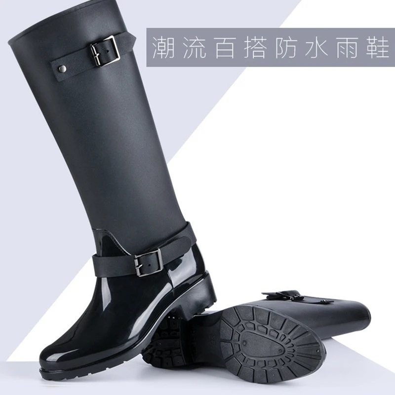 High-top PVC Rain Boots for Women Fashionable Outdoor Non-slip Waterproof Shoes Thick-soled Zipper Long Tube Waterproof Boots