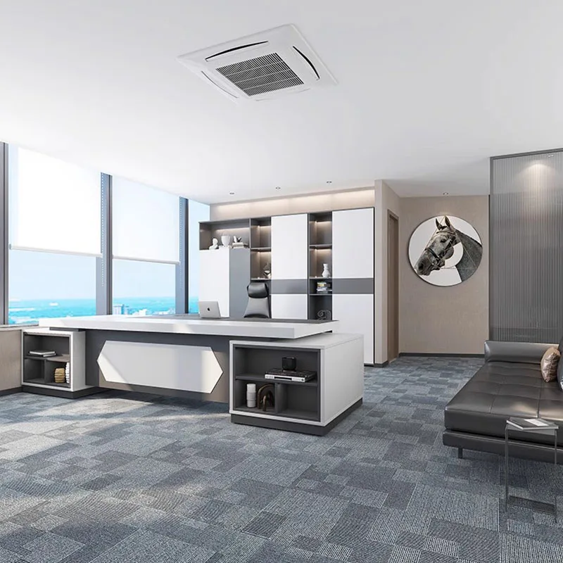 مكتب مكتب غرفة نوم بيضاء واقفة تنفيذية فاخرة على شكل L مكتب مكتب عرض بسيط أثاث تافولو العصري #5