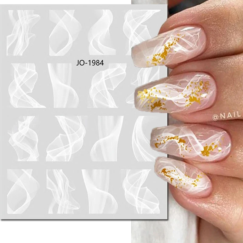 Adesivo Branco Nail Art Adesivos, Manicure Sliders, Decalques, Branco, Fumaça, Ondas, Mables