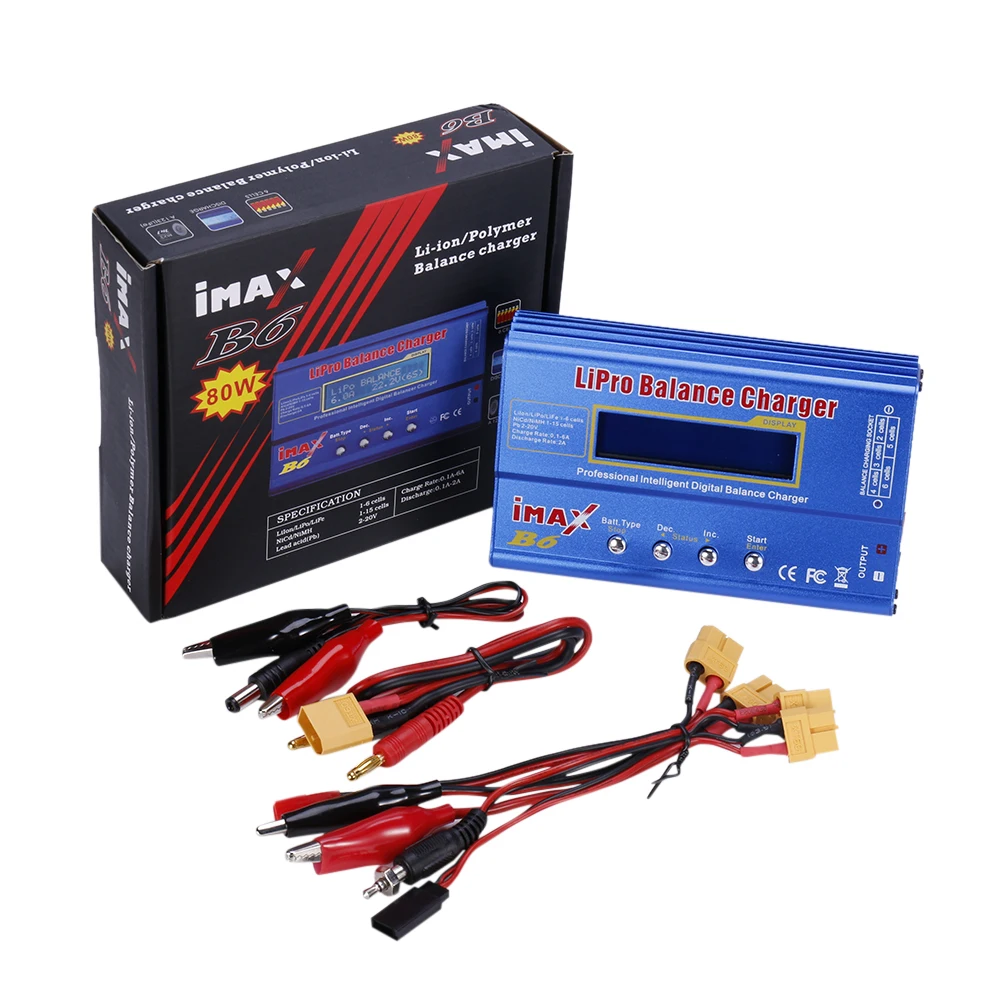 IMAX B6 Lipo-Akku-Ladegerät AC/DC 80 W Balance-Ladegerät-Adapter LCD-Display Entladeleistung 5 W für LiPo NiMH NiCd LiFe Pb-Akku
