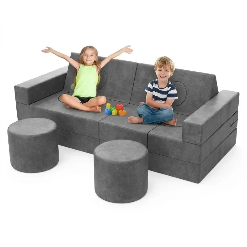 Custom children's compression modular sofa, high density foam modern fabric building block foldable