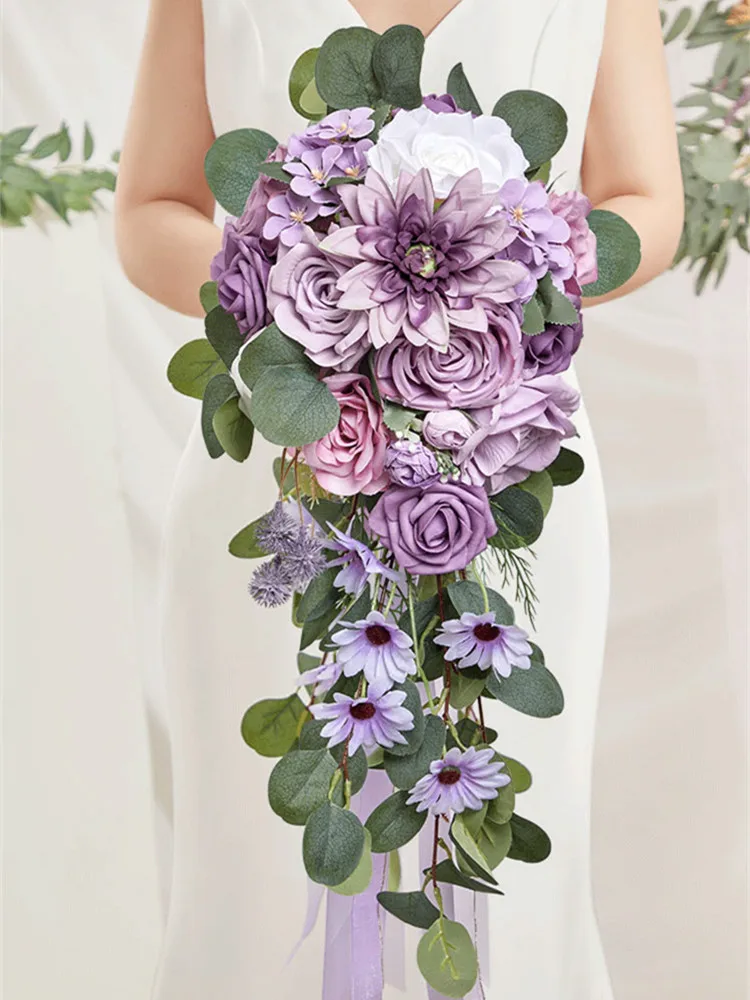 

Wedding Bouquets for Bride Bridesmaid, Purple Dahlia Bridal Bouquets for Bride, Wedding Flowers Bouquet Tossing Bouquet, Wedding