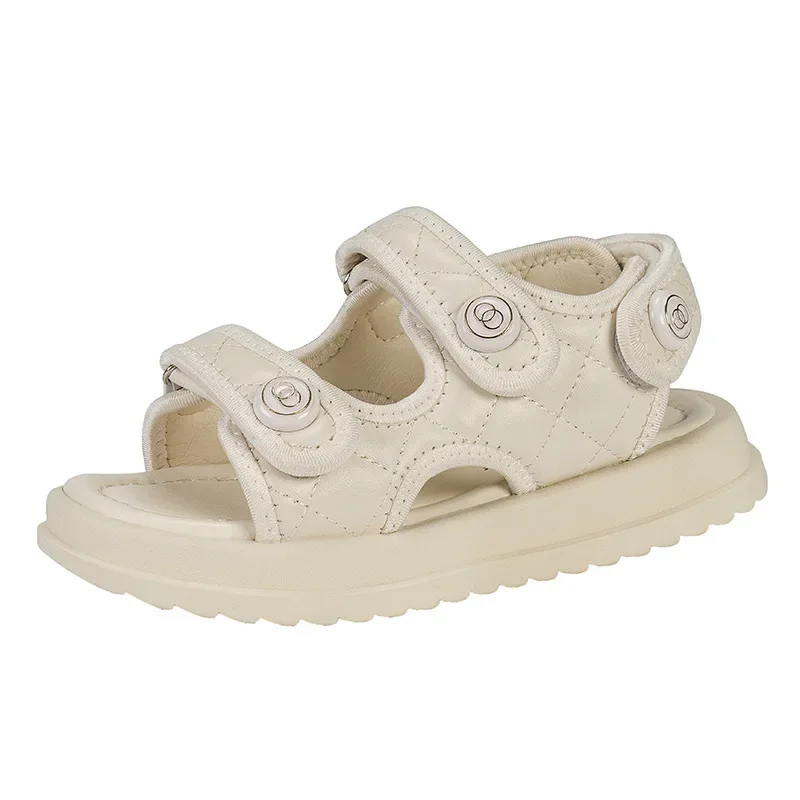 Children Summer Sandals Chic Girls Casual Sandals Solid Black Kids Fashion Princess Japanese Style Classic Flowers Buckle