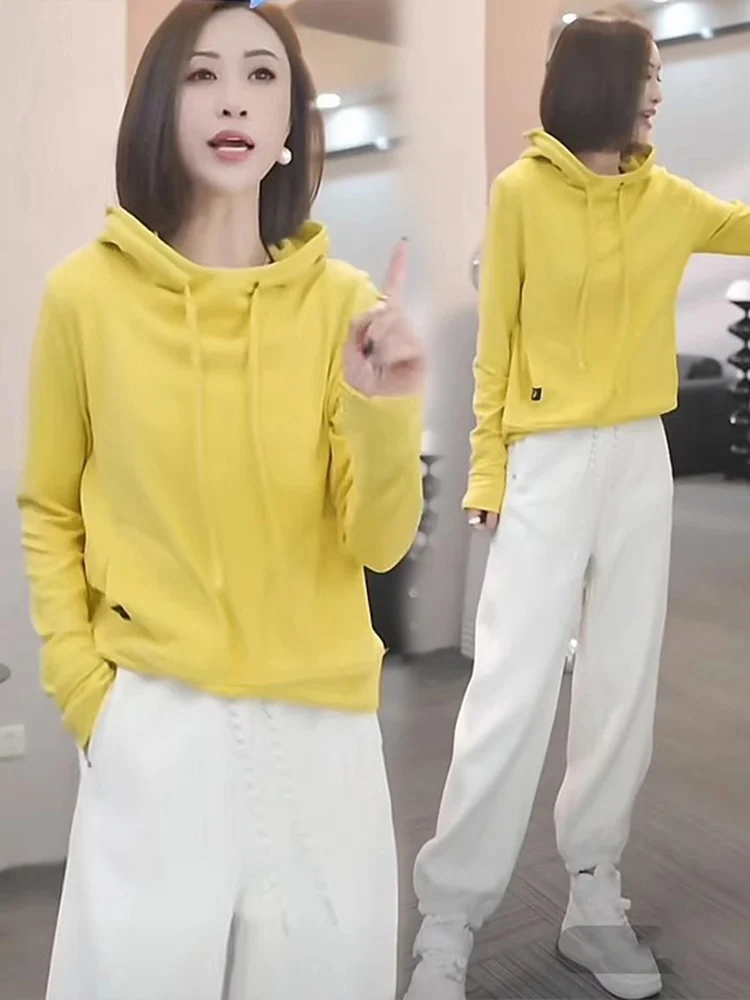 Slimming Effect Loose Fit Hoodie Women's Casual Long Sleeve Commute Fashionable  Color Top for Autumn Winter
