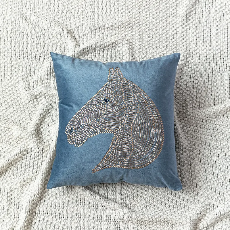 Rhinestone Horse Head European Velvet Cushion 45x45cm Sofa Back Waist Throw Pillow for Home Living Room Decor