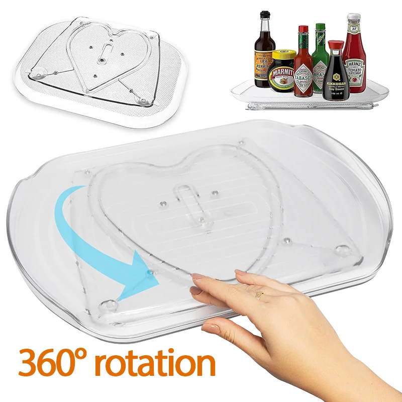 عبوة واحدة من منظم القرص الدوار كسول سوزان للثلاجة، منظم توابل سوزان المستطيل الشفاف لمنظمات الثلاجة